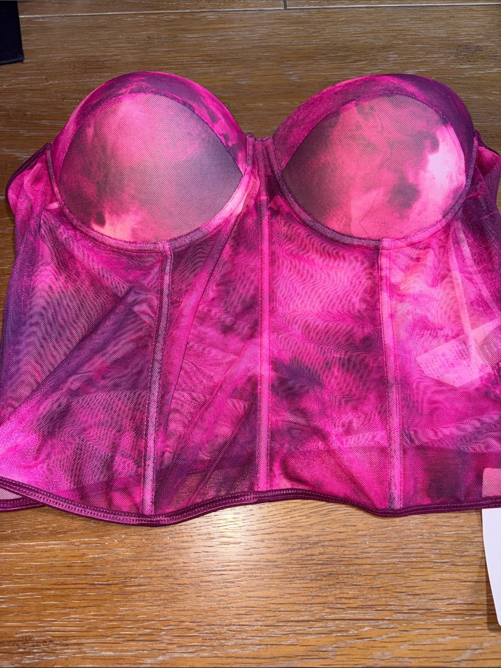 SHEIN Pink Tie-Dye Strapless Bustier Top
